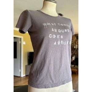 RARE Vtg What Comes Around Goes Around Karma Shrunken Graphic Tee 90s Y2K Celeb